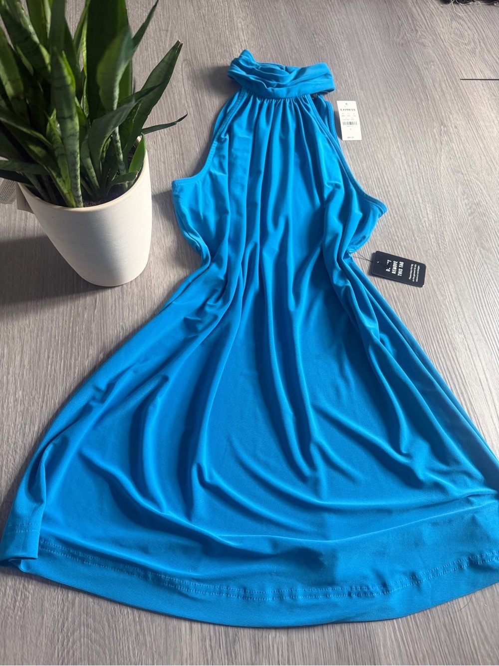 Express One-Shoulder Bright Blue Halter Dress